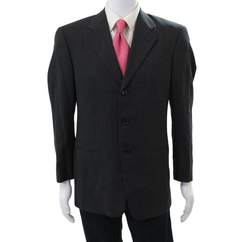 Armani Collezioni Mens Blazer Gray Wool Herringbone Button Size 38